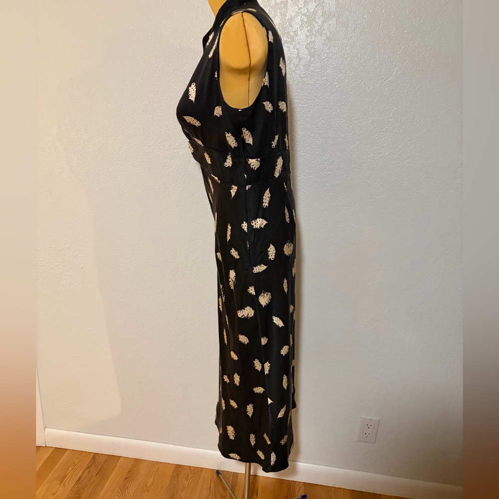ICE Elegant Black and Cream Feather Print Dress 100% Mulberry Silk Satin Y2K - Picture 5 of 7